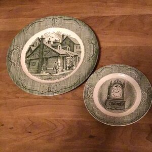 Vintage Green Transferware Dinner Plates Curiosity Shop Dickens Motif